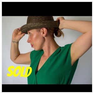 1990’s Rolled brim boater straw hat in dark brown